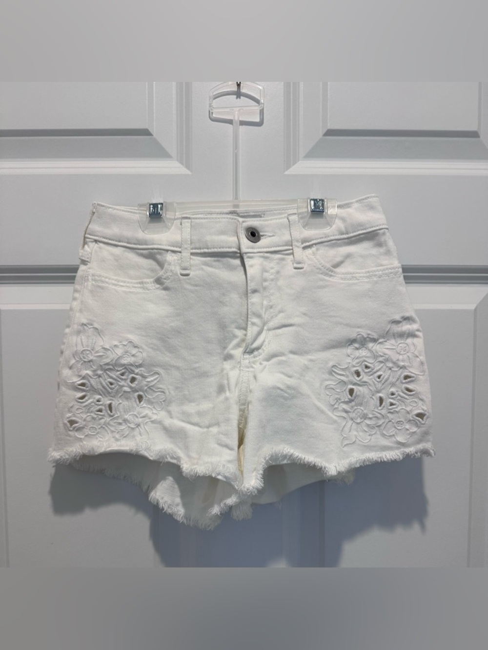 abercrombie kids Cream Embroidered Denim Shorts